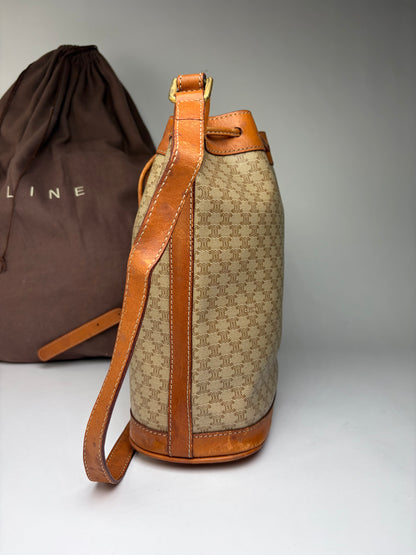 Vintage Celine Macadam Canvas Bucket Bag c. 1990 Beige Brown