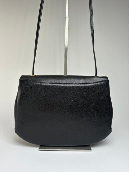 Vintage Givenchy Textured Leather Flap Crossbody Bag Late 1980s Black
