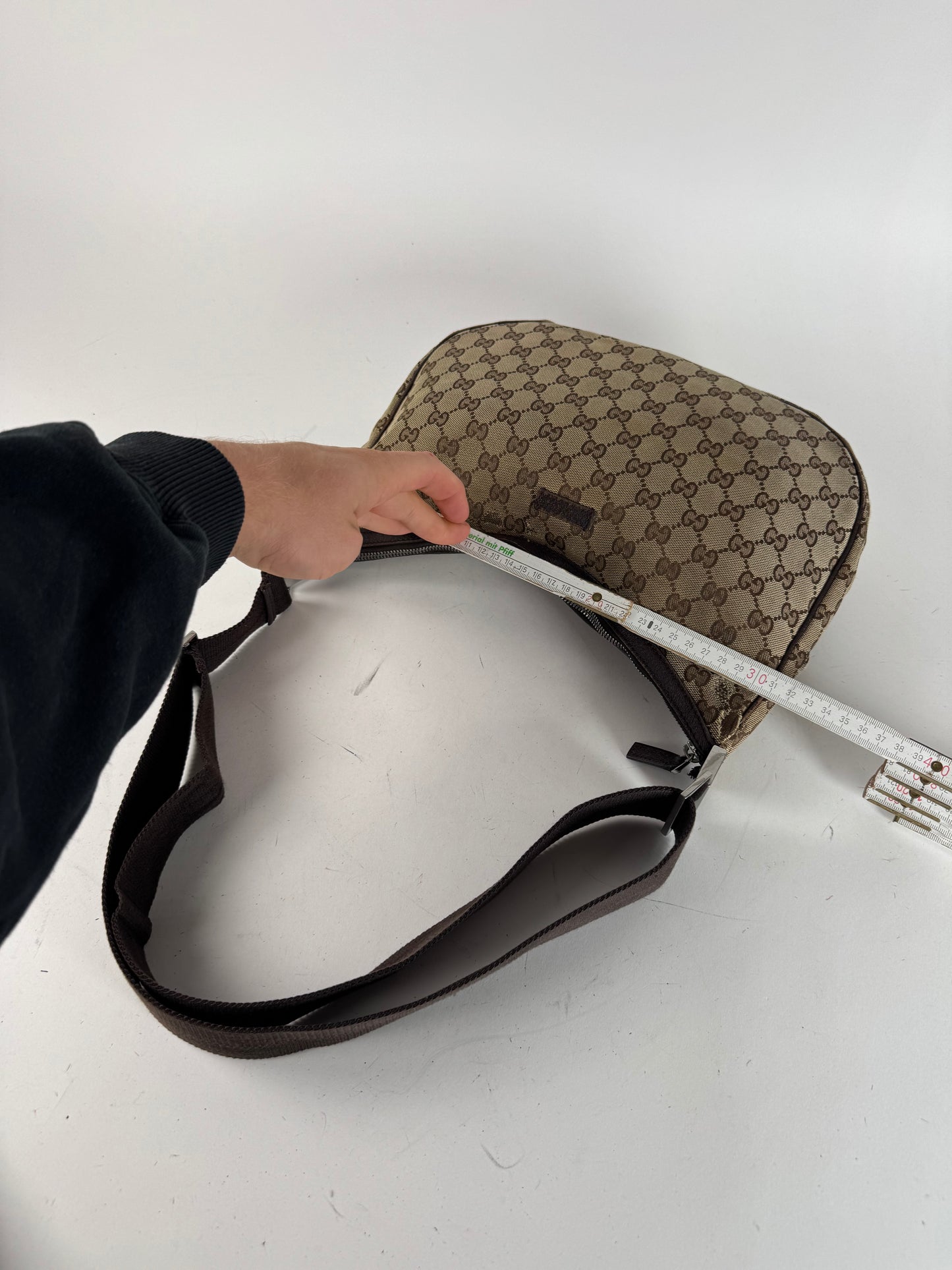 Vintage Gucci Monogram Canvas Croissant Crossbody 2Way Bag beige brown