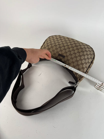 Vintage Gucci Monogram Canvas Croissant Crossbody 2Way Bag beige brown