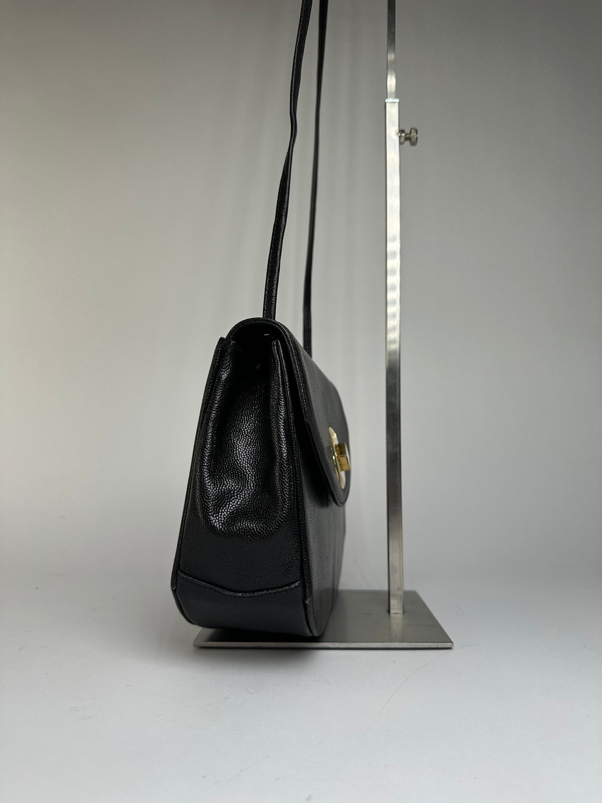 Vintage Givenchy Textured Leather Flap Crossbody Bag Late 1980s Black