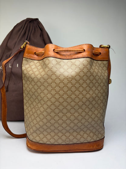 Vintage Celine Macadam Canvas Bucket Bag c. 1990 Beige Brown