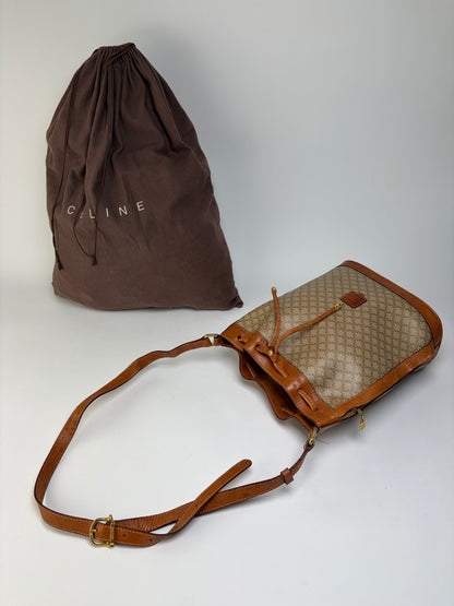 Vintage Celine Macadam Canvas Bucket Bag c. 1990 Beige Brown