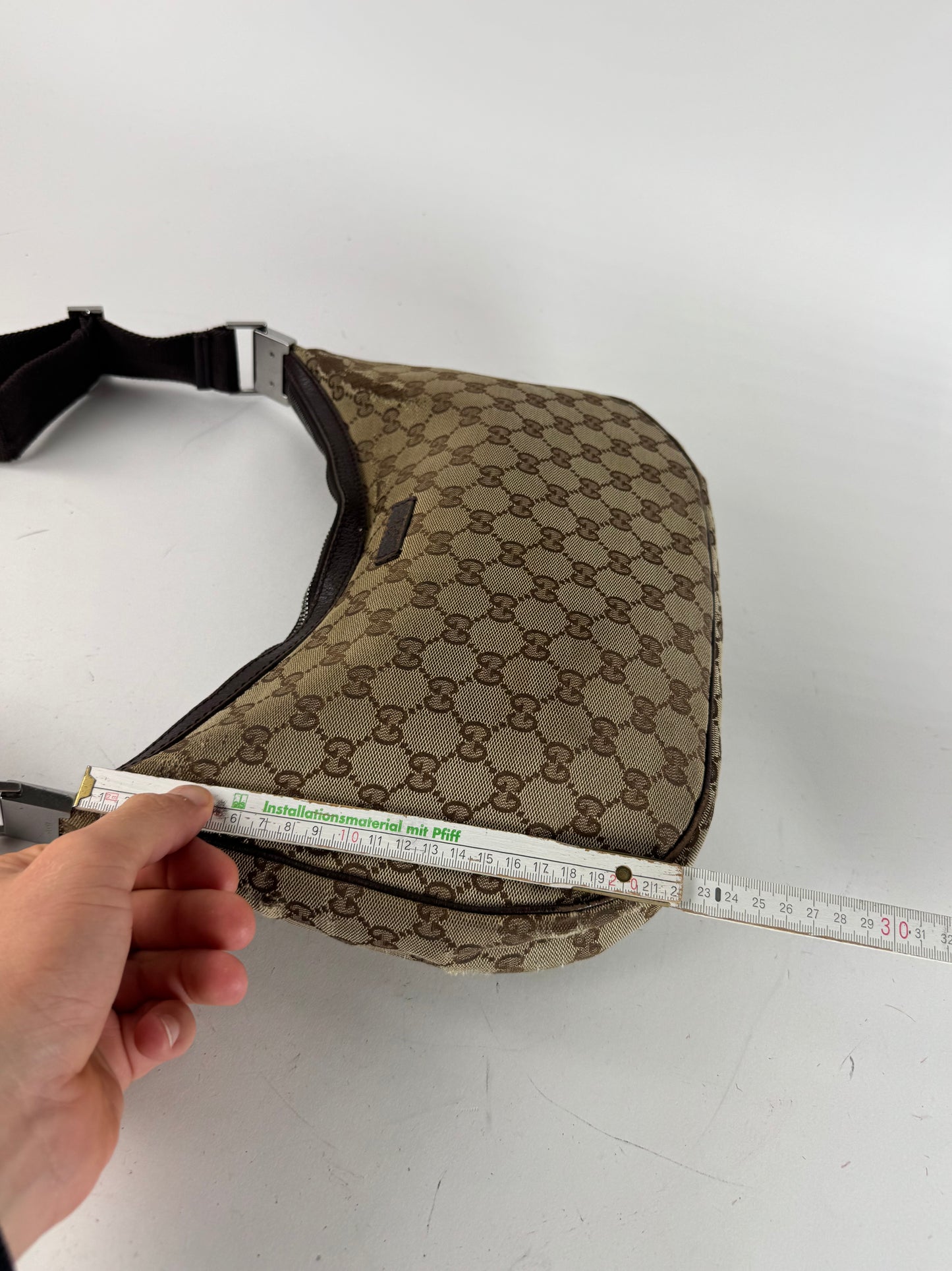 Vintage Gucci Monogram Canvas Croissant Crossbody 2Way Bag beige brown