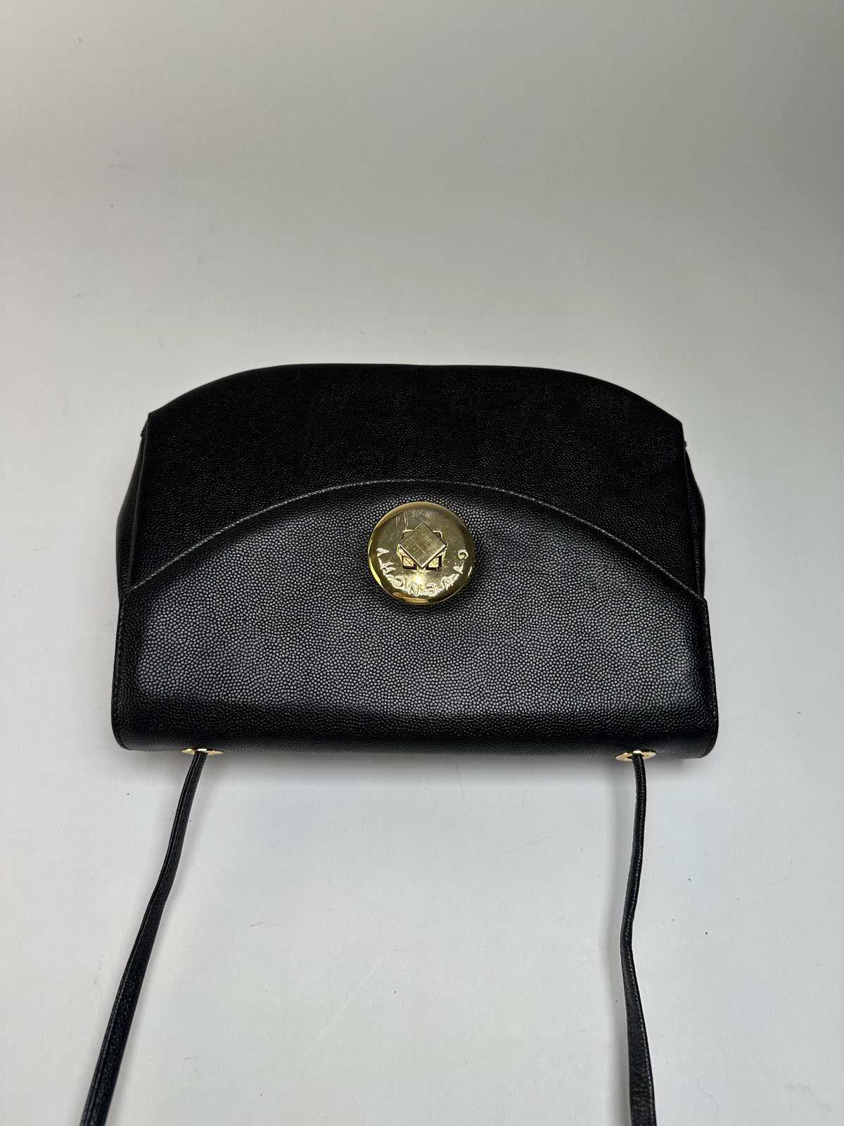 Vintage Givenchy Textured Leather Flap Crossbody Bag Late 1980s Black