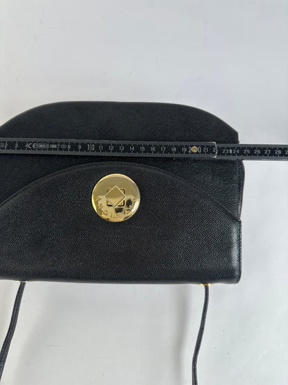 Vintage Givenchy Textured Leather Flap Crossbody Bag Late 1980s Black