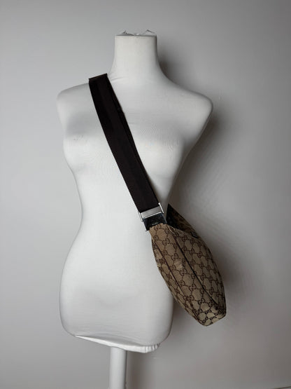 Vintage Gucci Monogram Canvas Croissant Crossbody 2Way Bag beige brown