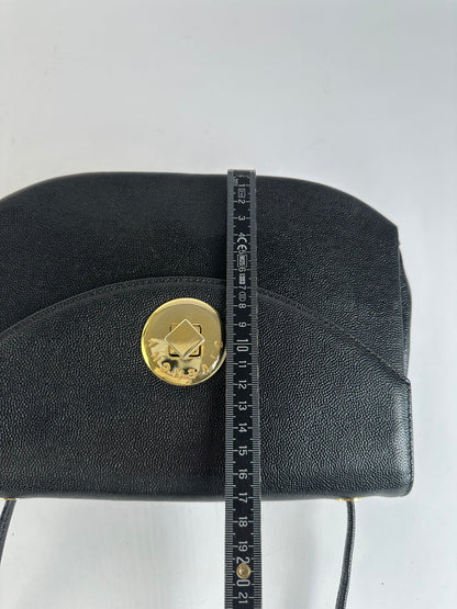 Vintage Givenchy Textured Leather Flap Crossbody Bag Late 1980s Black
