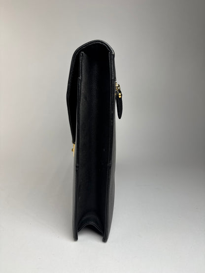 Serviette vintage en cuir noir Yves Saint Laurent