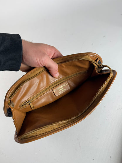 Vintage Balenciaga Monogram Leather Clutch Brown Black