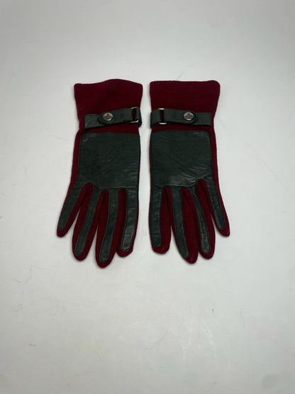 Vintage Vivienne Westwood Leather Wool Gloves Red Silver M
