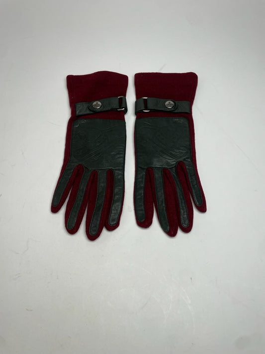 Vintage Vivienne Westwood Leather Wool Gloves Red Silver M