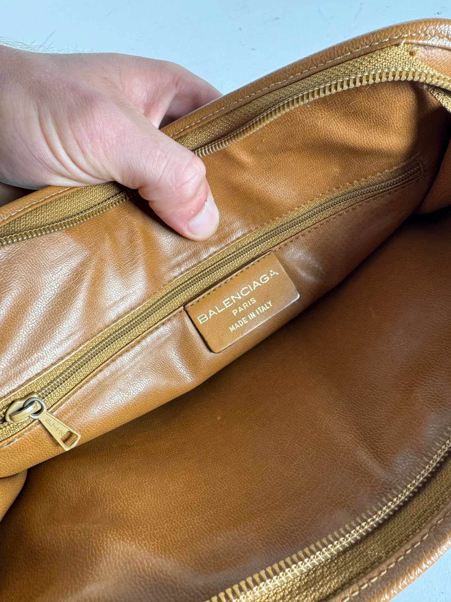 Vintage Balenciaga Monogram Leather Clutch Brown Black