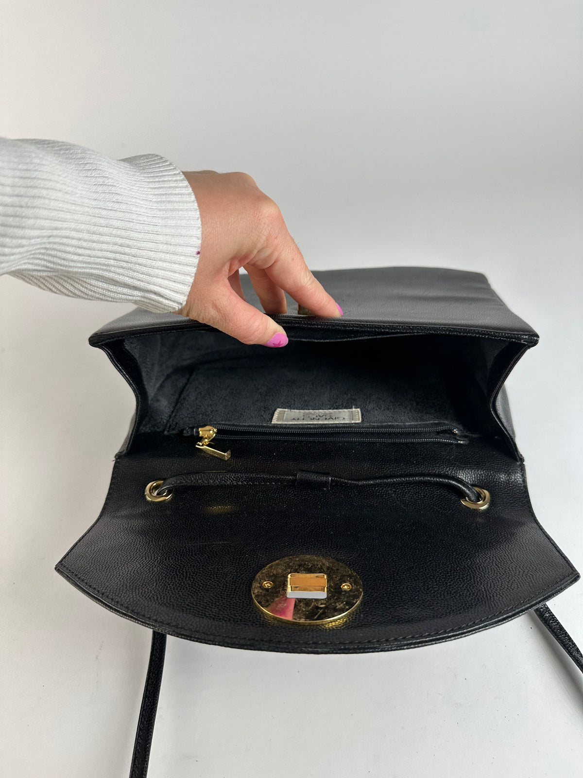 Vintage Givenchy Textured Leather Flap Crossbody Bag Late 1980s Black