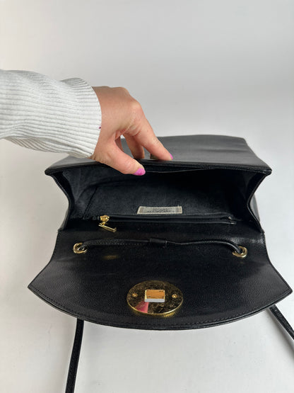 Vintage Givenchy Textured Leather Flap Crossbody Bag Late 1980s Black