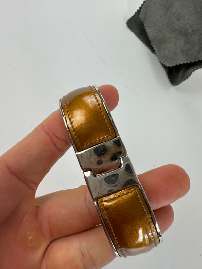 Vintage Gucci Leather Bracelet Y2K Tan Silver