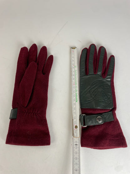 Vintage Vivienne Westwood Leather Wool Gloves Red Silver M