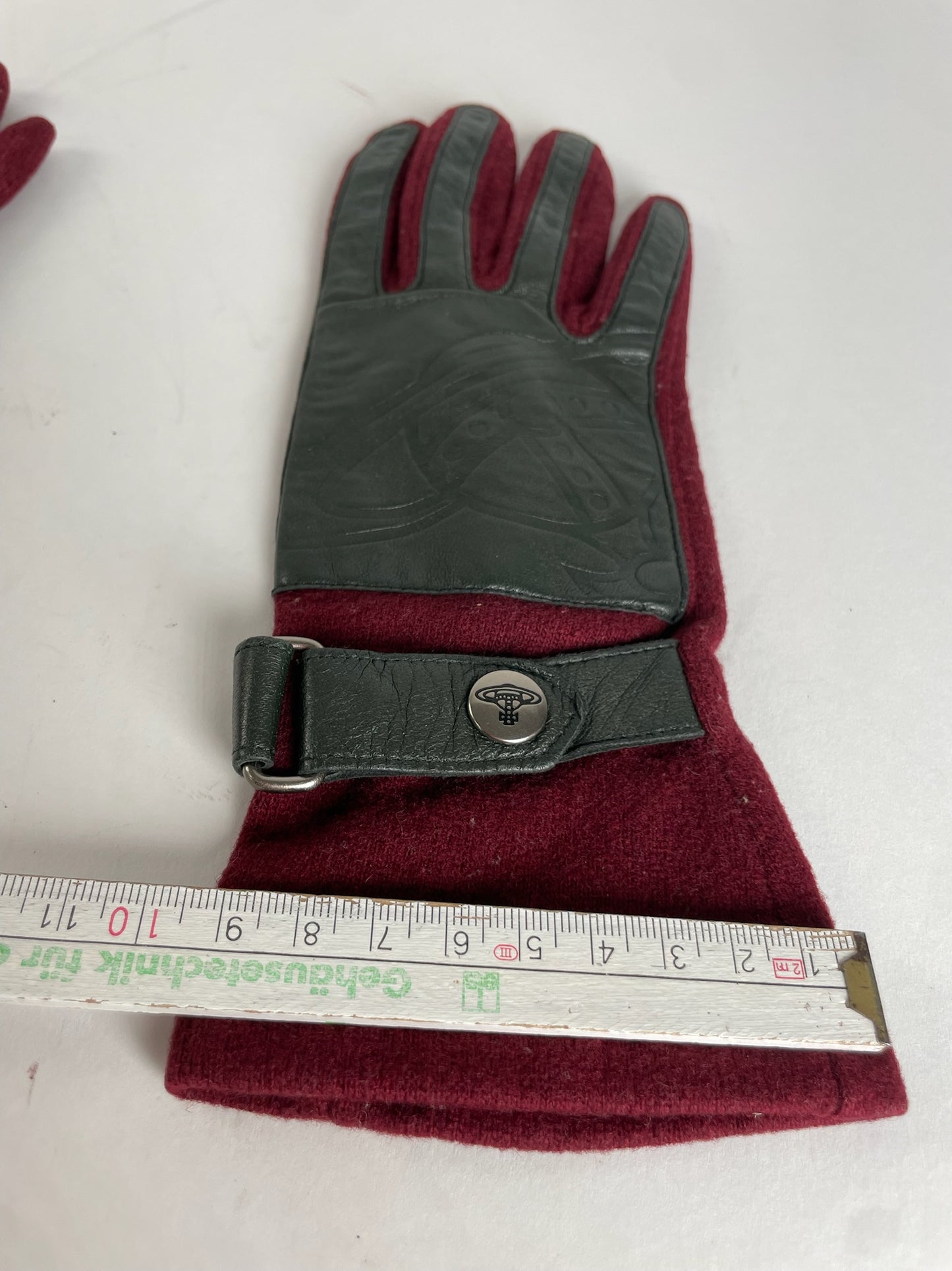 Vintage Vivienne Westwood Leather Wool Gloves Red Silver M