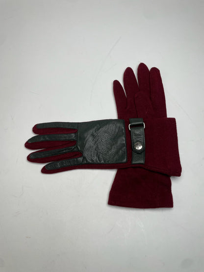 Vintage Vivienne Westwood Leather Wool Gloves Red Silver M