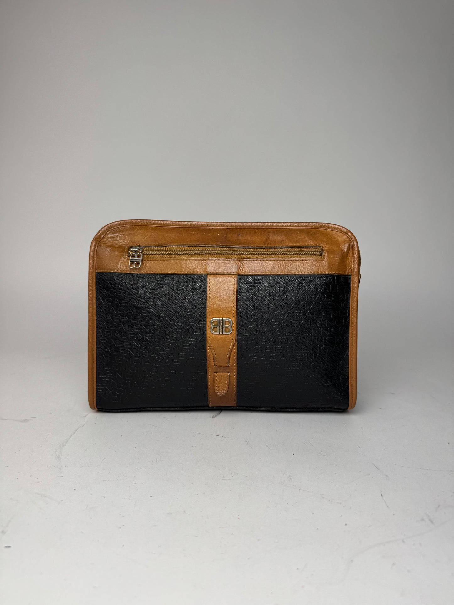 Vintage Balenciaga Monogram Leather Clutch Brown Black