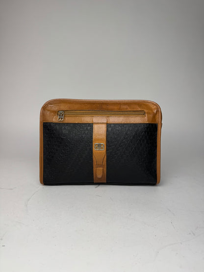 Vintage Balenciaga Monogram Leather Clutch Brown Black