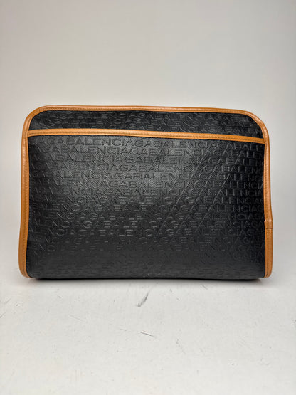 Vintage Balenciaga Monogram Leather Clutch Brown Black