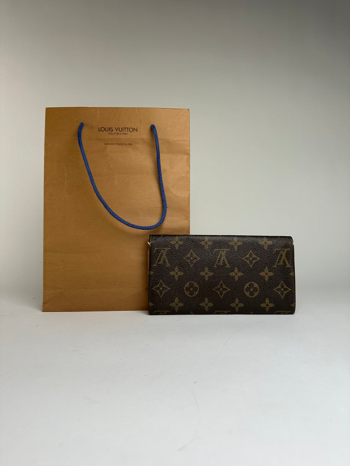 Vintage Louis Vuitton Monogram Canvas Bifold Wallet Brown Gold