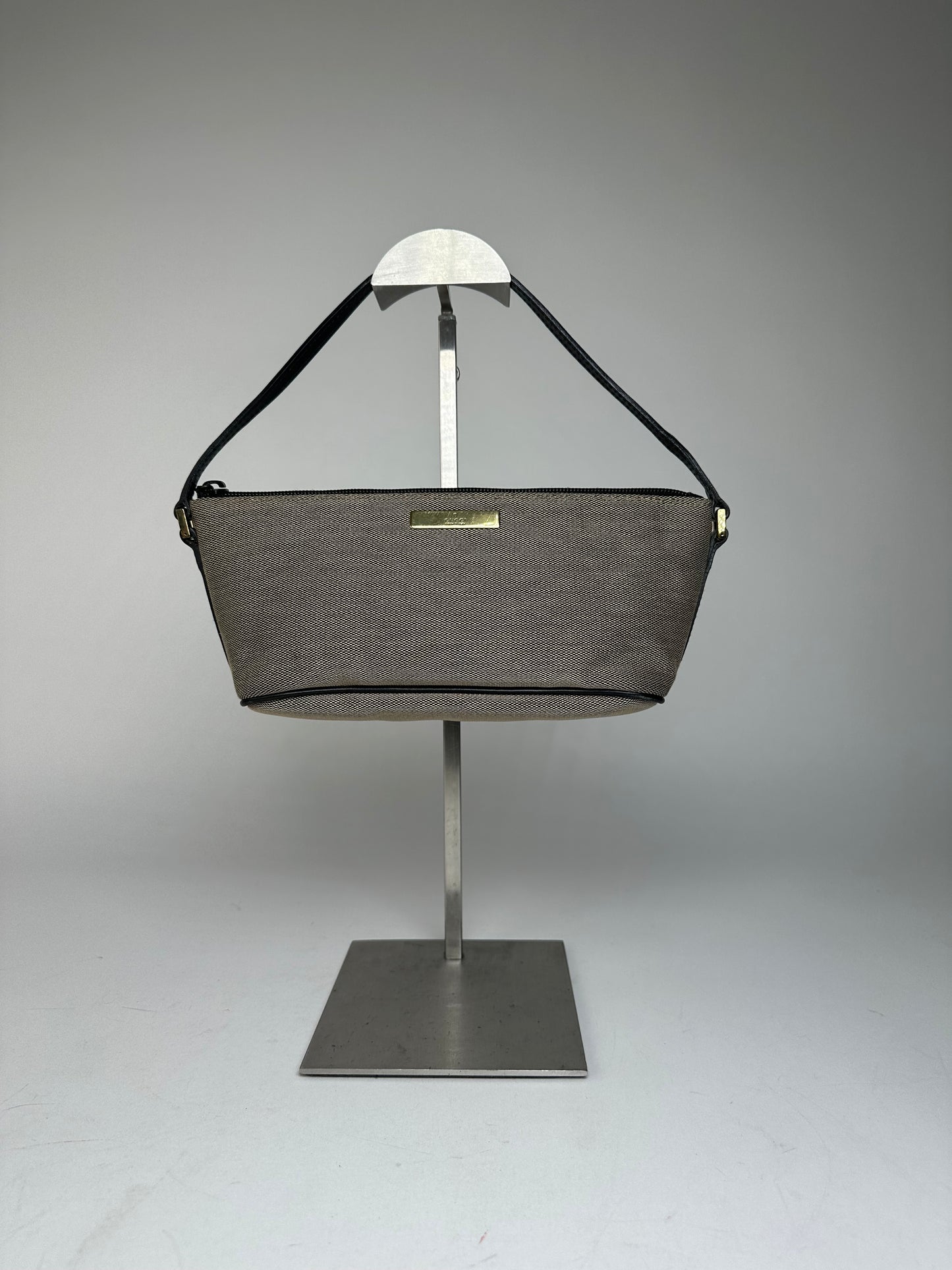 Vintage Gucci Leather / Canvas Mini Handbag Grey Black