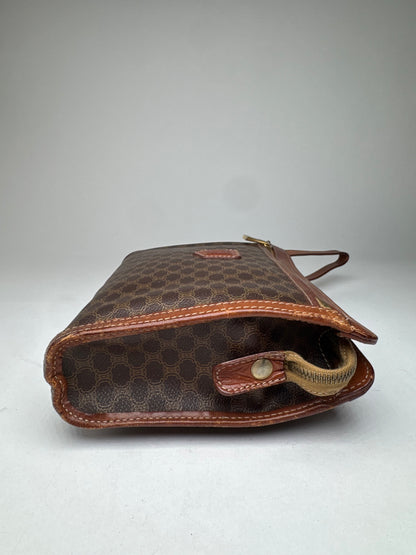 Vintage Celine Paris Triomphe Monogram Leather Clutch Brown