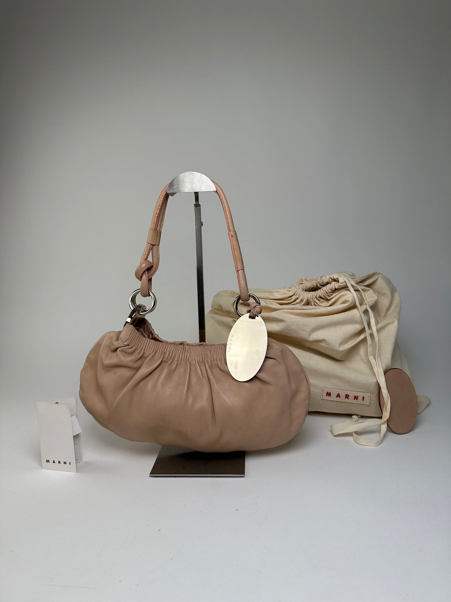 Vintage Marni Soft Leather Shoulder Bag Y2K Blush Pink Silver