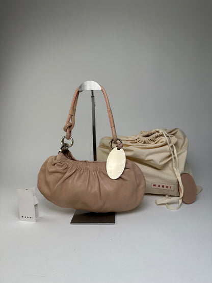 Vintage Marni Soft Leather Shoulder Bag Y2K Blush Pink Silver