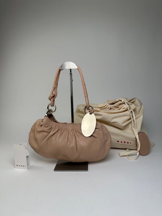 Vintage Marni Soft Leather Shoulder Bag Y2K Blush Pink Silver