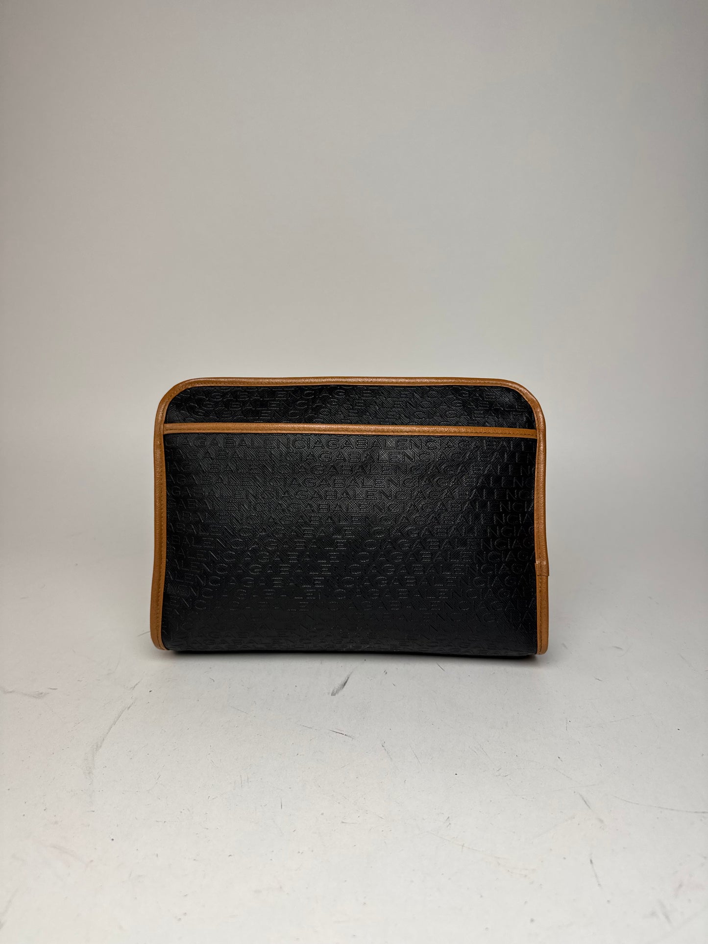 Vintage Balenciaga Monogram Leather Clutch Brown Black
