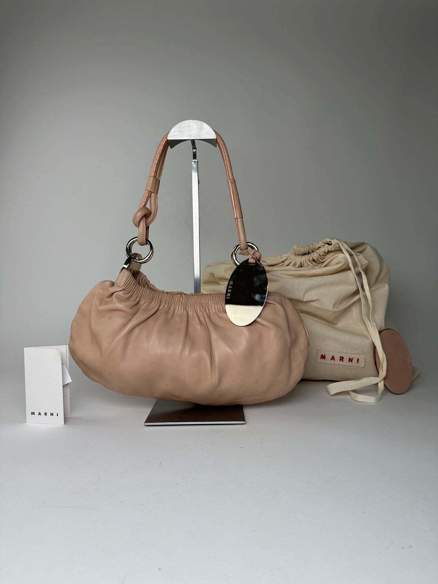 Vintage Marni Soft Leather Shoulder Bag Y2K Blush Pink Silver