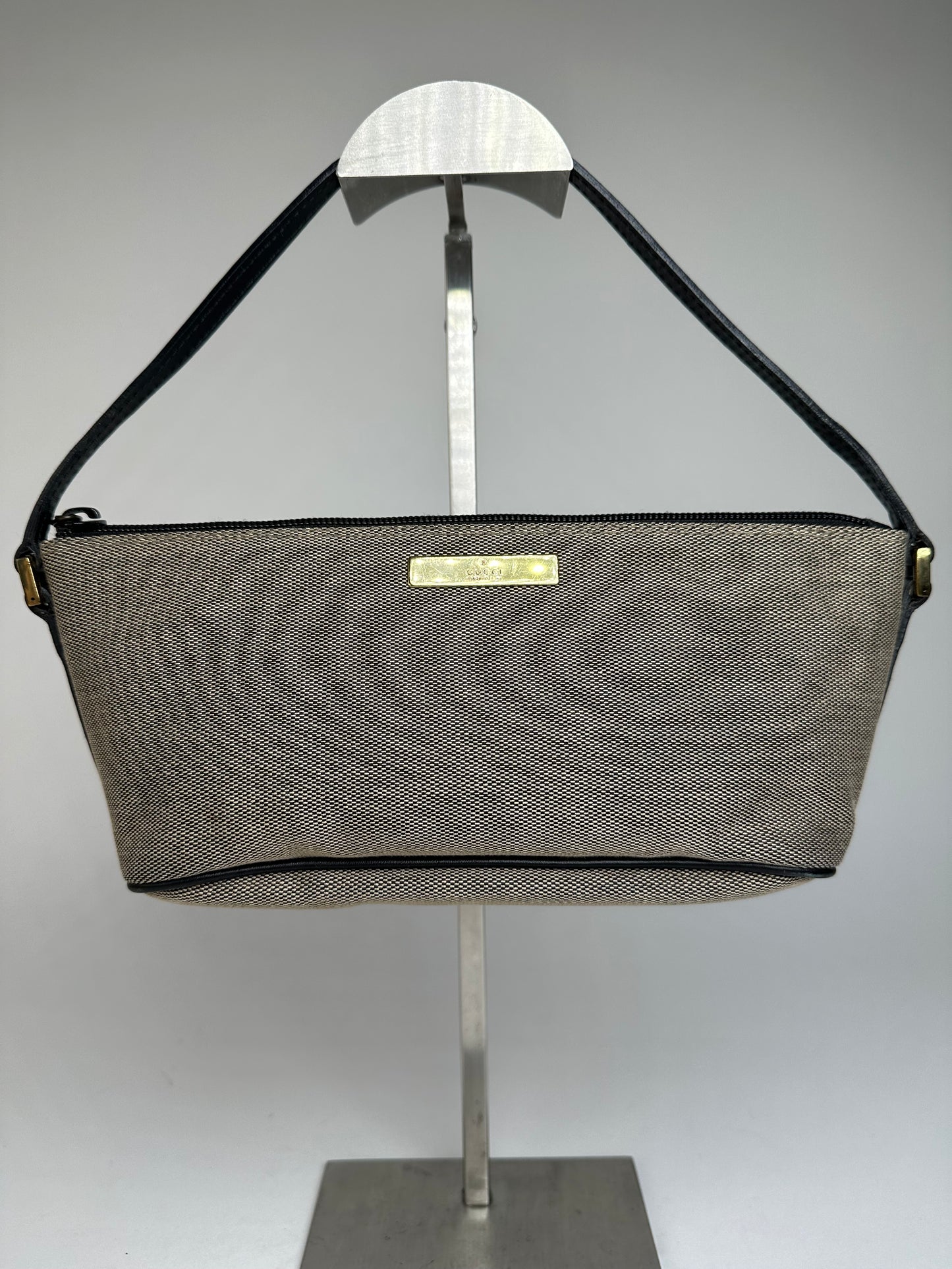 Vintage Gucci Leather / Canvas Mini Handbag Grey Black