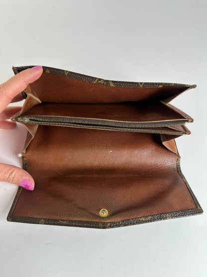 Vintage Louis Vuitton Monogram Canvas Bifold Wallet Brown Gold