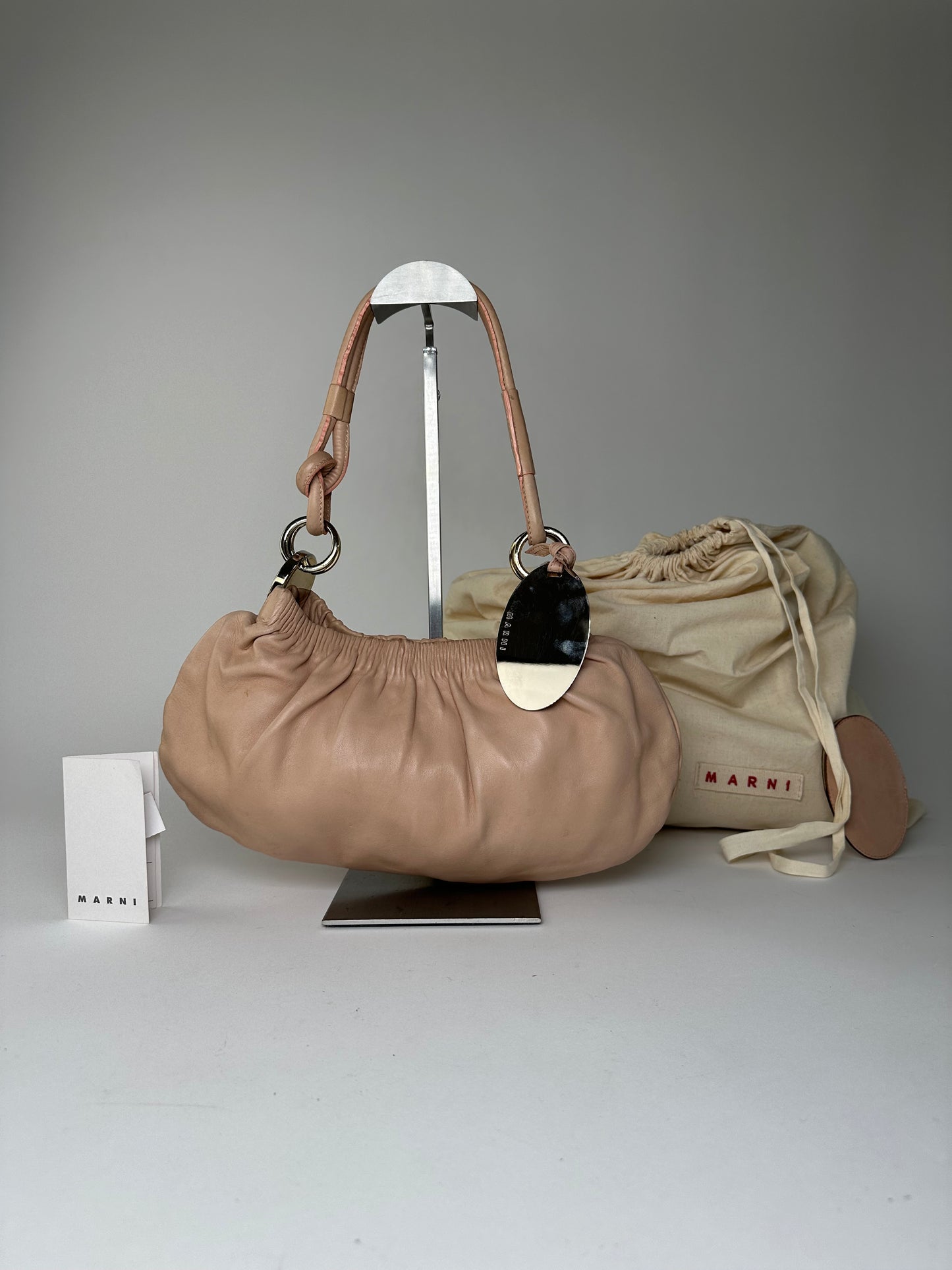 Vintage Marni Soft Leather Shoulder Bag Y2K Blush Pink Silver