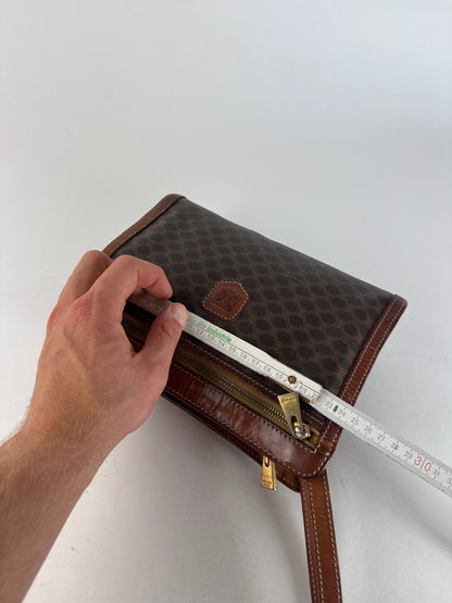 Vintage Celine Paris Triomphe Monogram Leather Clutch Brown