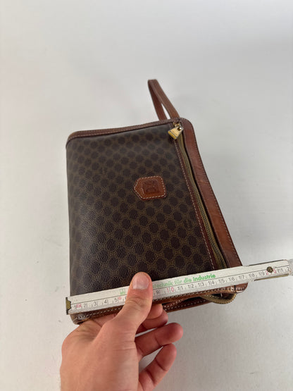 Vintage Celine Paris Triomphe Monogram Leather Clutch Brown
