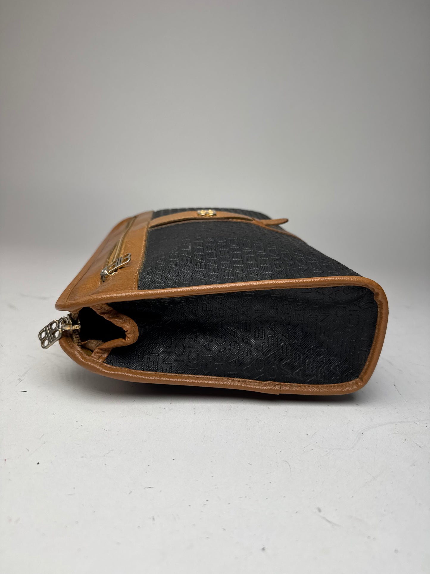 Vintage Balenciaga Monogram Leather Clutch Brown Black