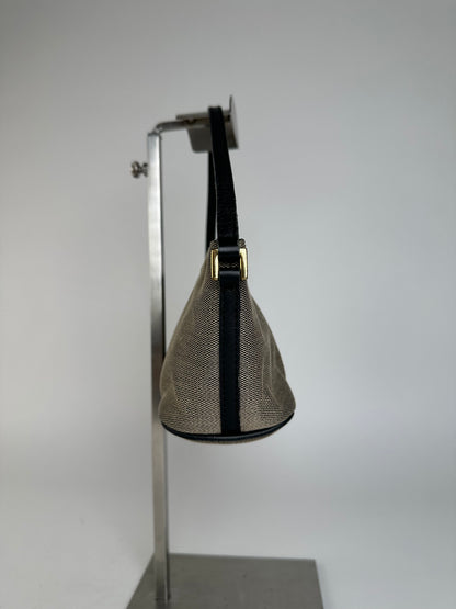 Vintage Gucci Leather / Canvas Mini Handbag Grey Black