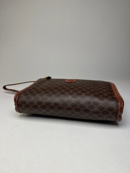 Vintage Celine Paris Triomphe Monogram Leather Clutch Brown