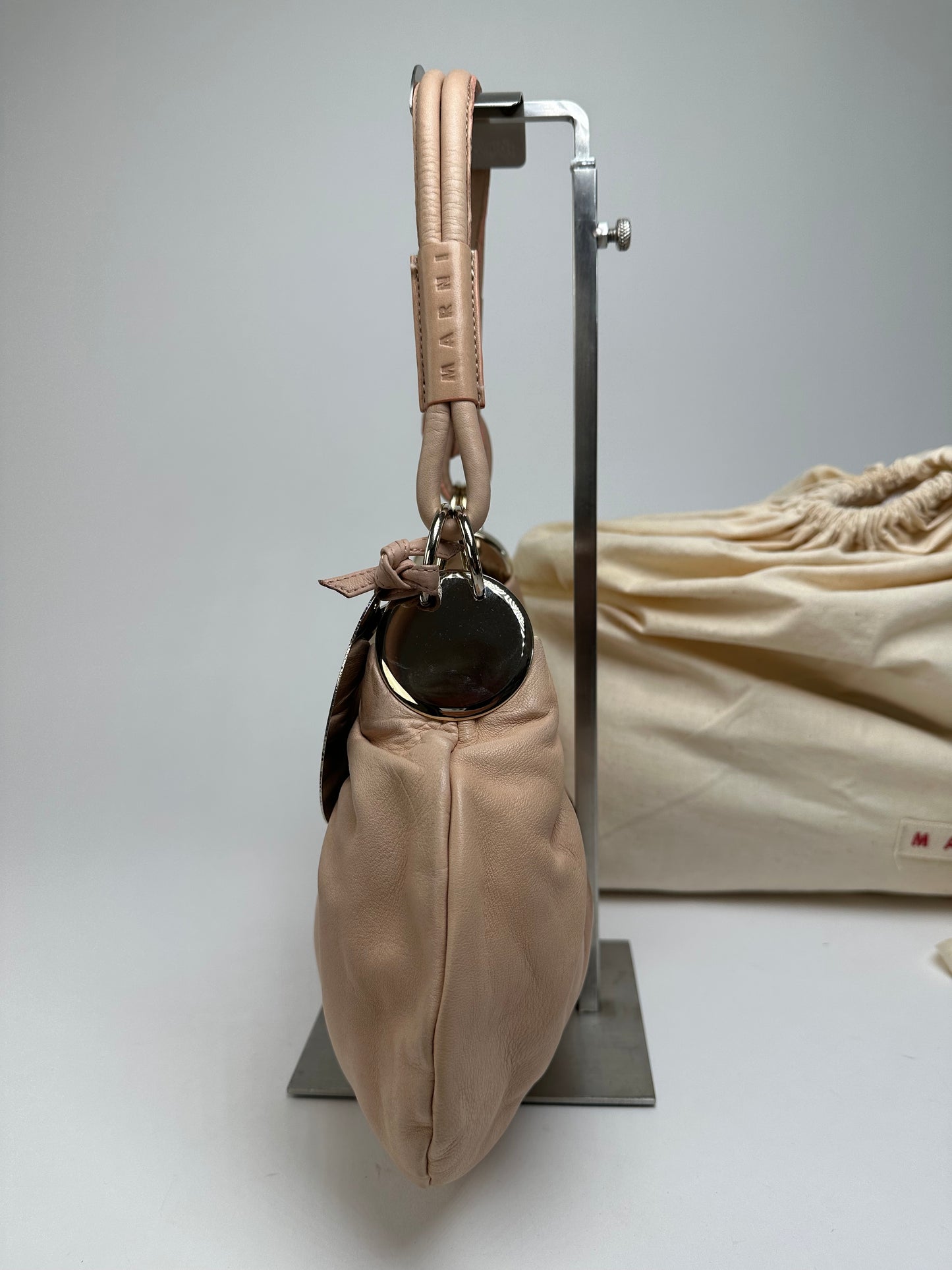 Vintage Marni Soft Leather Shoulder Bag Y2K Blush Pink Silver