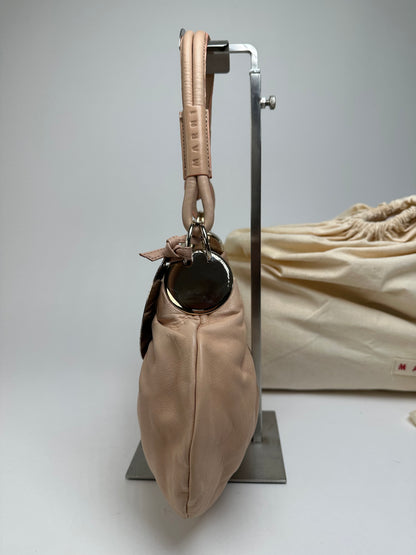 Vintage Marni Soft Leather Shoulder Bag Y2K Blush Pink Silver