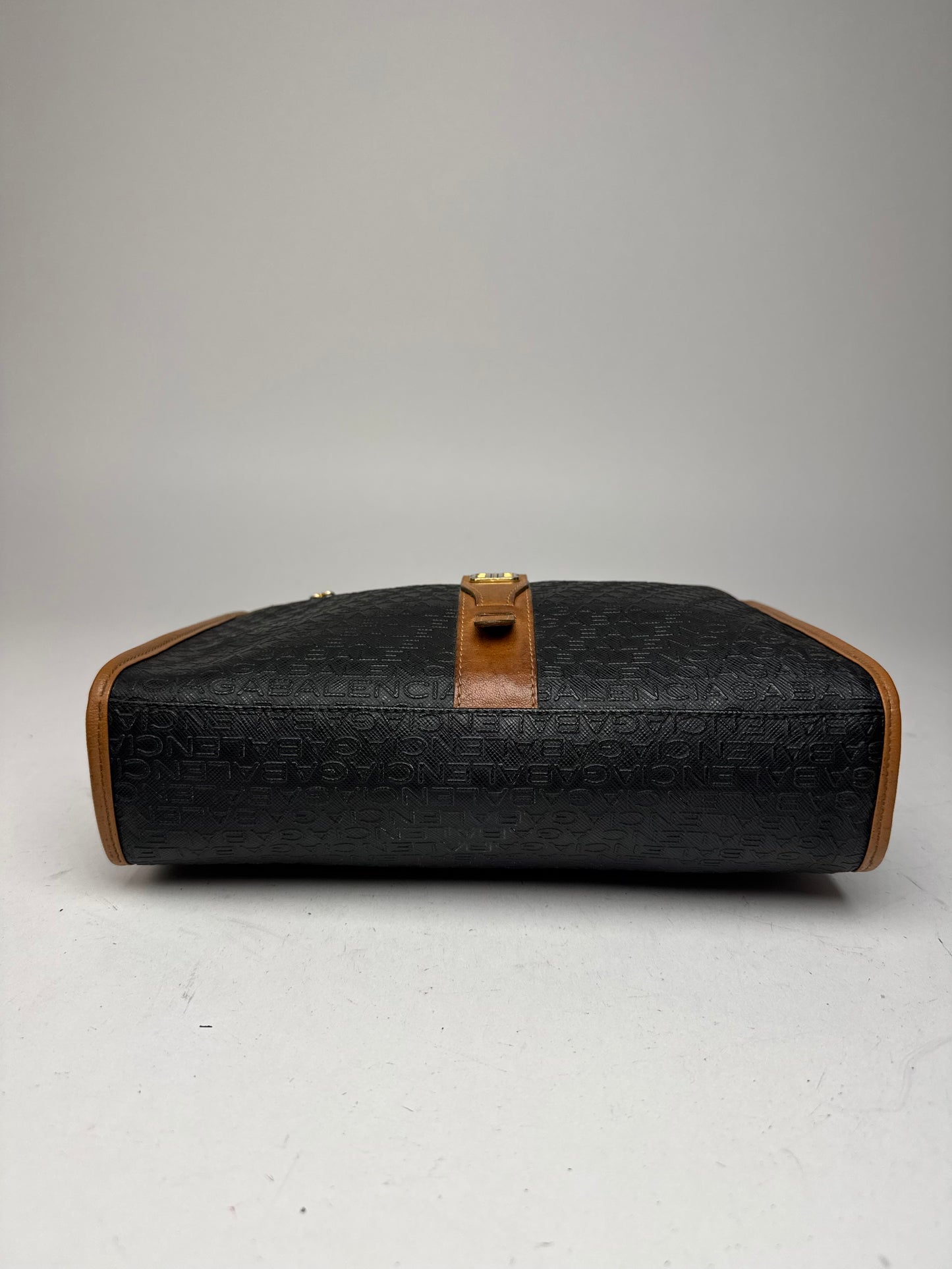 Vintage Balenciaga Monogram Leather Clutch Brown Black