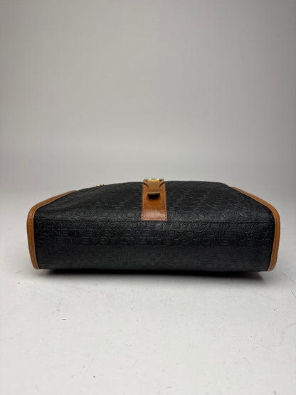 Vintage Balenciaga Monogram Leather Clutch Brown Black