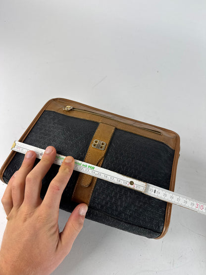 Vintage Balenciaga Monogram Leather Clutch Brown Black