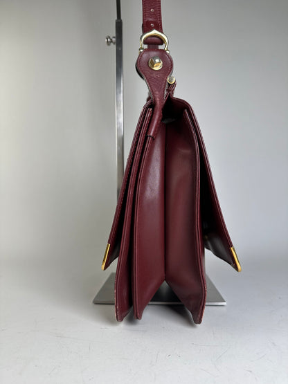 Vintage Cartier Smooth Leather Shoulder Bag Burgundy Gold
