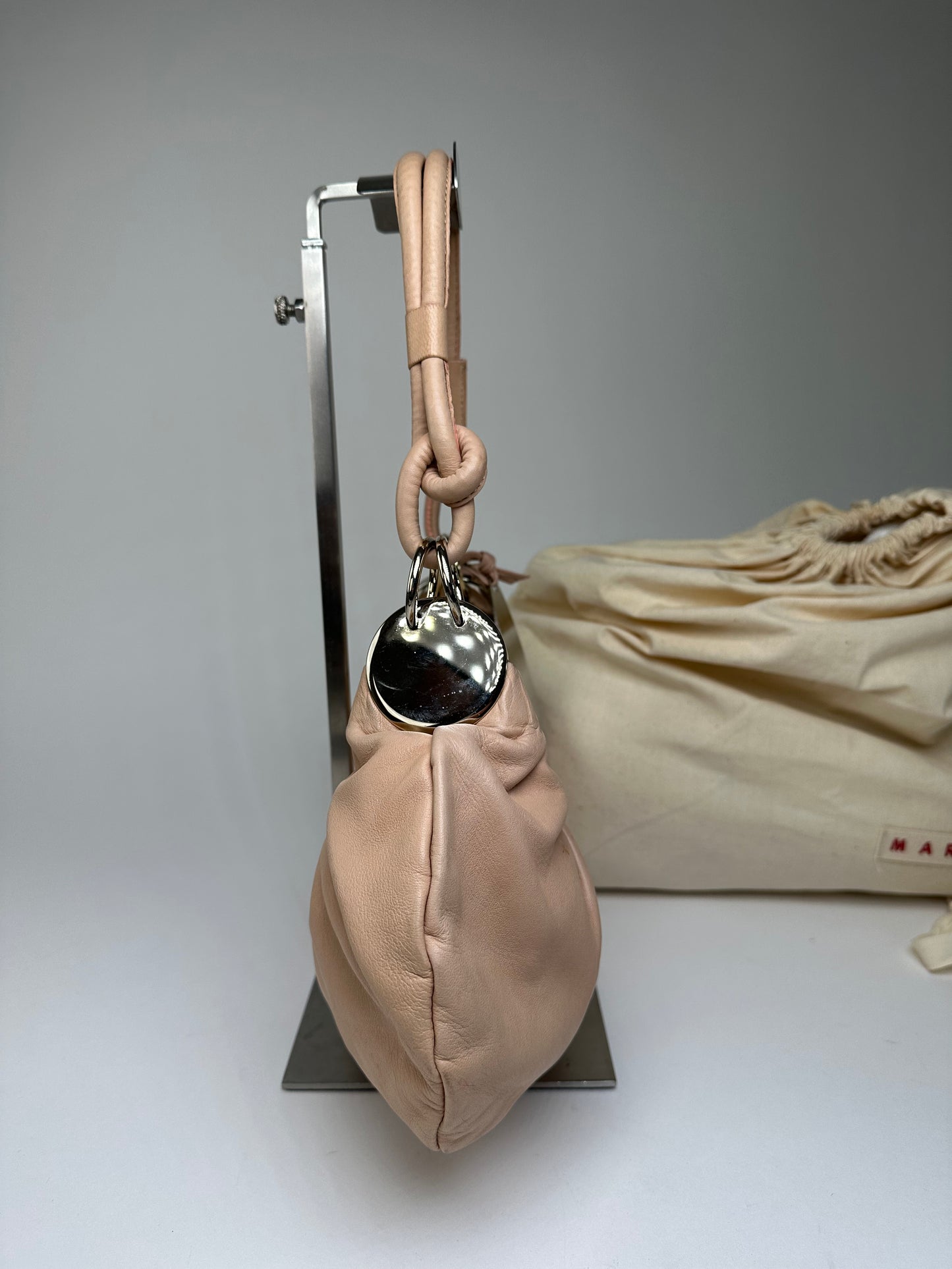Vintage Marni Soft Leather Shoulder Bag Y2K Blush Pink Silver