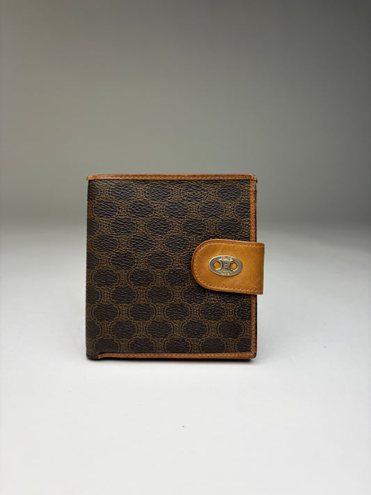 Vintage Celine Macadam Canvas Bifold Wallet Brown Tan